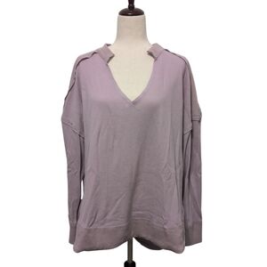 Pink Lily Mauve Waffle Knit V-Neck Thermal Oversized Top Medium Lavender Boho‎